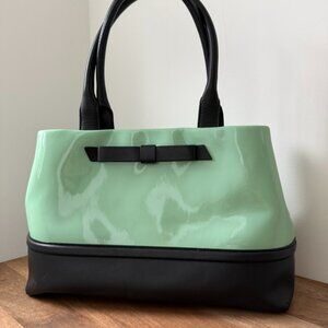 Kate Spade Mint Patent Bow Tote | Mint/Black | Zip Top | Work Tote